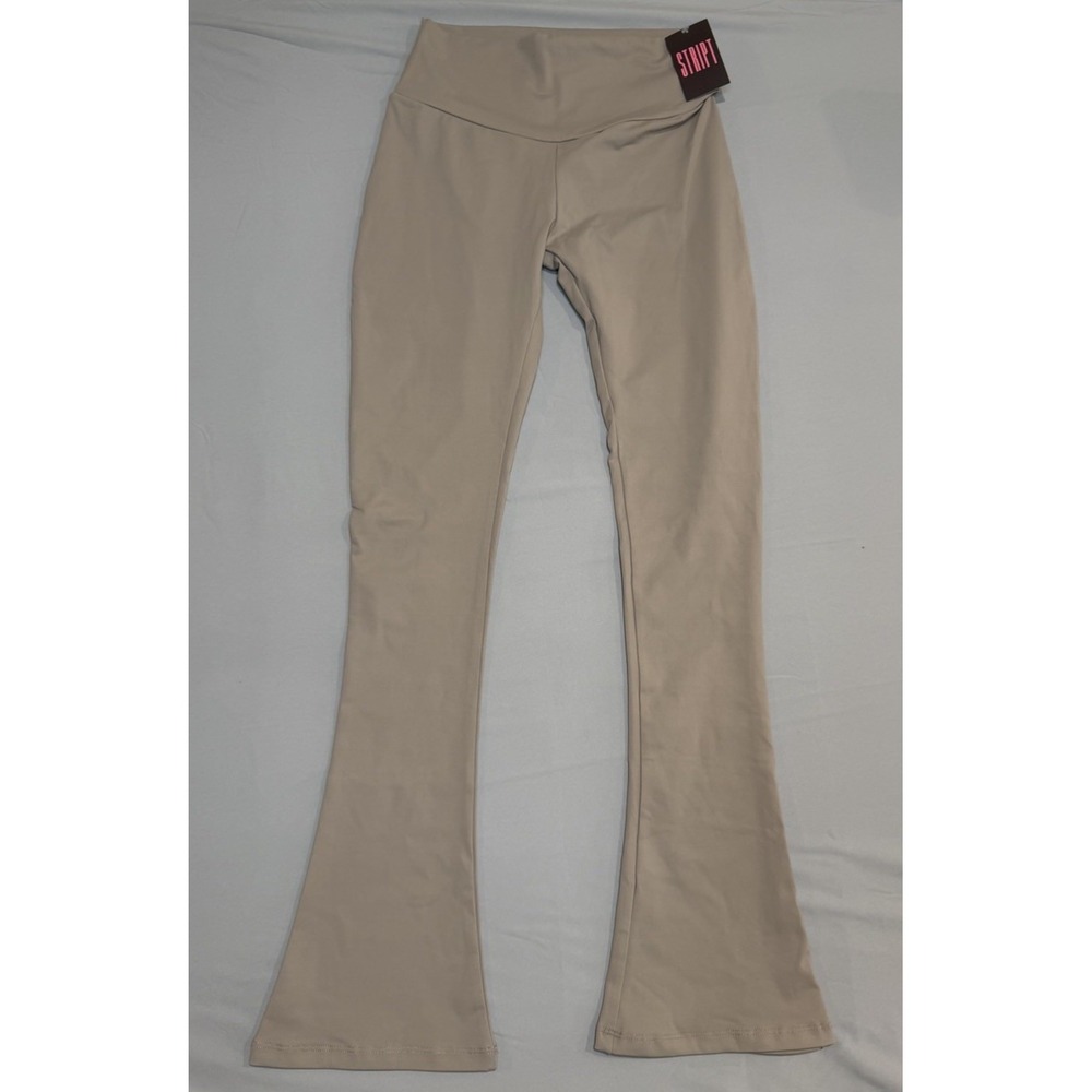 Stript Smooth Flare Leggings Women's Size Large Tan Casual Workout Yoga Long